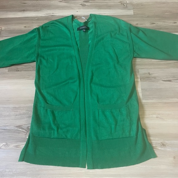 Talbots Open Cardigan Sweater Green Womens S Pockets Cotton blend - Picture 4 of 10